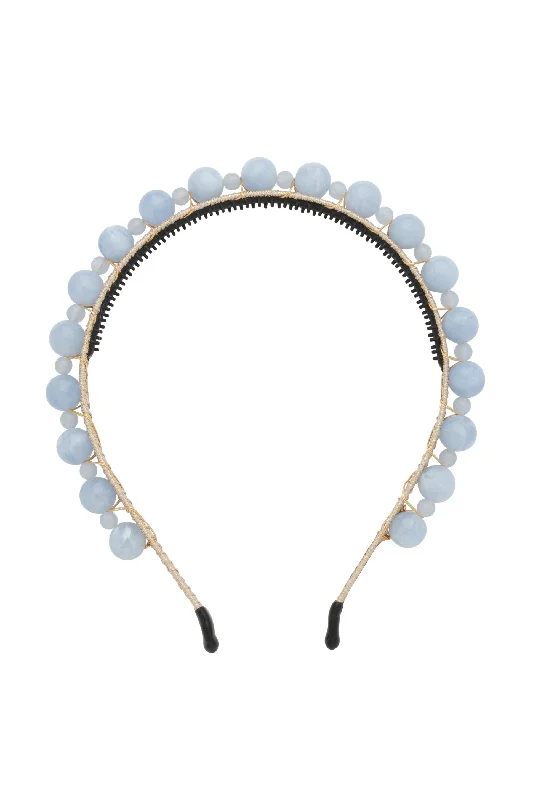 stylish metal hairbands for sleek finishes -Uneven Marbles Headband - Light Blue