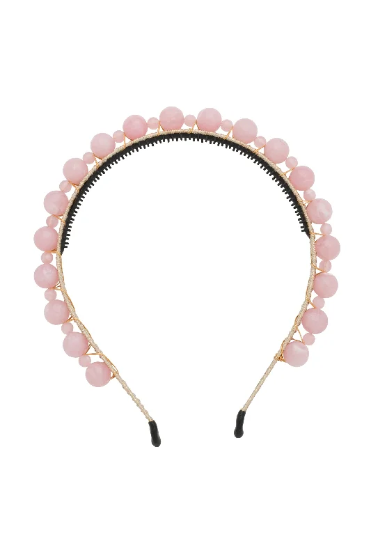 colorful pearl hairpins for fun, vibrant styles -Uneven Marbles Headband - Light Pink