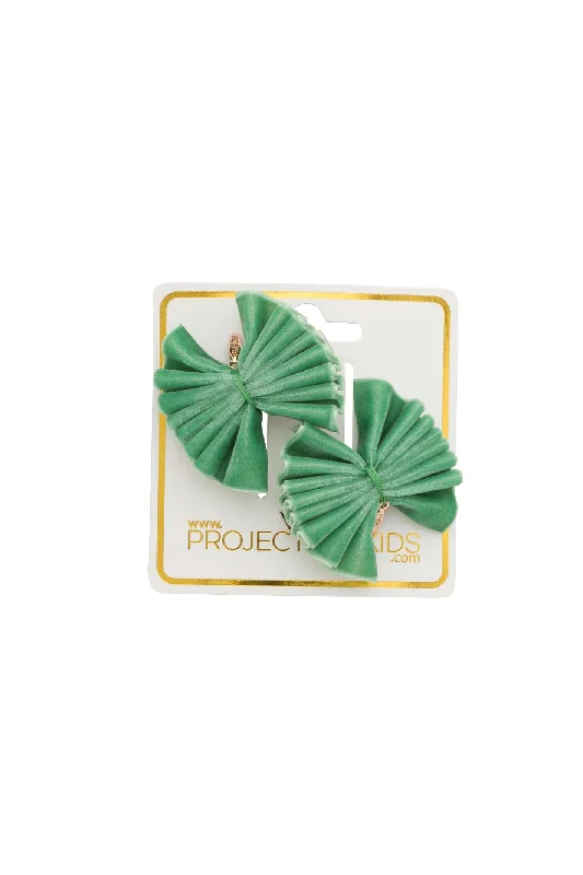 oversized rhinestone hairpins for dramatic effects -Velvet Pleated Butterfly Bow Clip Set - Cool Green (Handmade in the USA!)