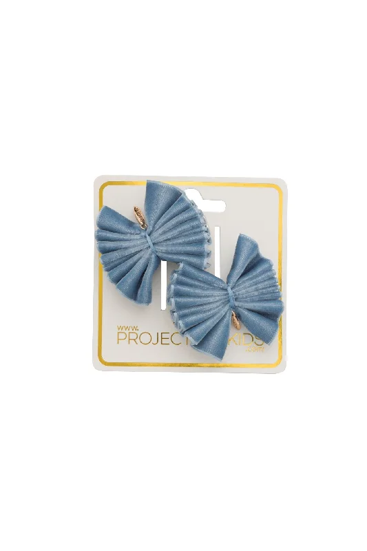 bohemian-style hairpins for festival looks -Velvet Pleated Butterfly Bow Clip Set - Denim Blue (Handmade in the USA!)