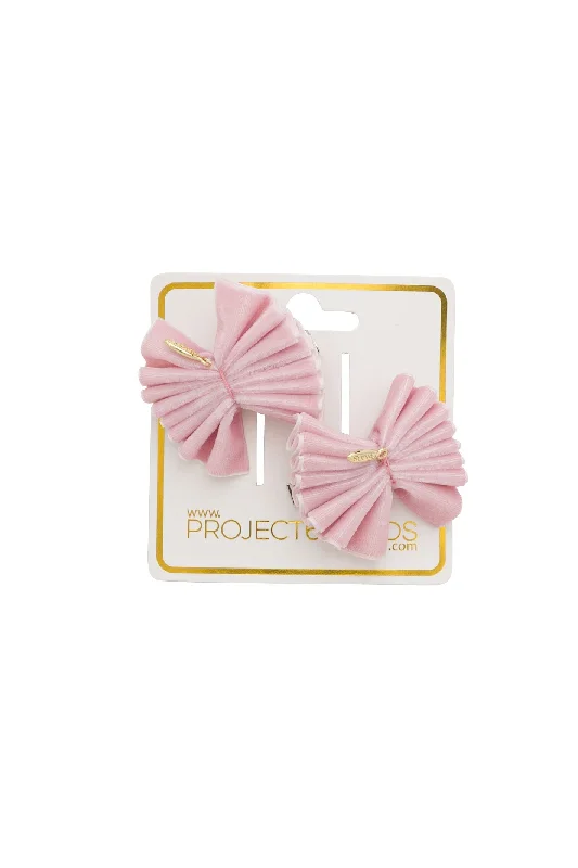 luxurious gold-tone hairpins for elegance -Velvet Pleated Butterfly Bow Clip Set - Dusty Rose (Handmade in the USA!)