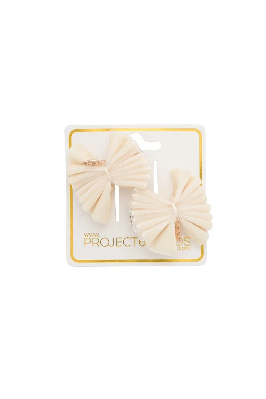 luxurious hair combs for bridal hairstyles -Velvet Pleated Butterfly Bow Clip Set - Ivory (Handmade in the USA!)