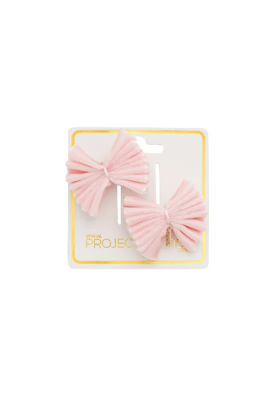 handmade flower hairpins for wedding hairdos -Velvet Pleated Butterfly Bow Clip Set - Light Pink (Handmade in the USA!)