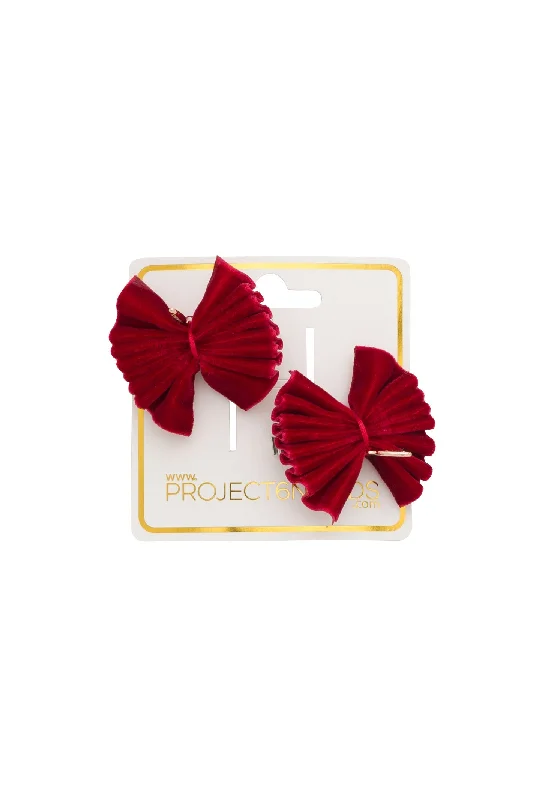 oversized hairpins for bold wedding hairstyles -Velvet Pleated Butterfly Bow Clip Set - Red (Handmade in the USA!)