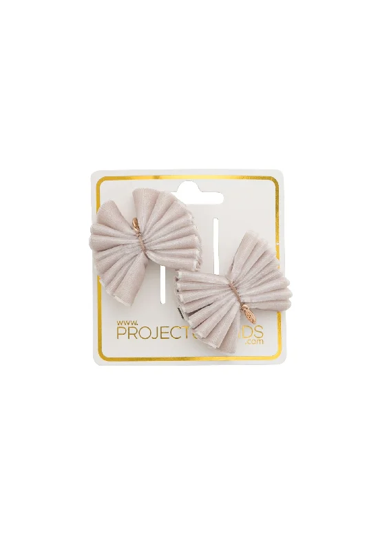 minimalist satin hairbands for sleek looks -Velvet Pleated Butterfly Bow Clip Set - Taupe (Handmade in the USA!)