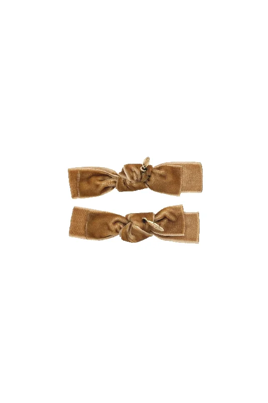 luxury crystal hairbands for sophisticated styles -Velvet Ties Clip Set of 2 - Golden Sand