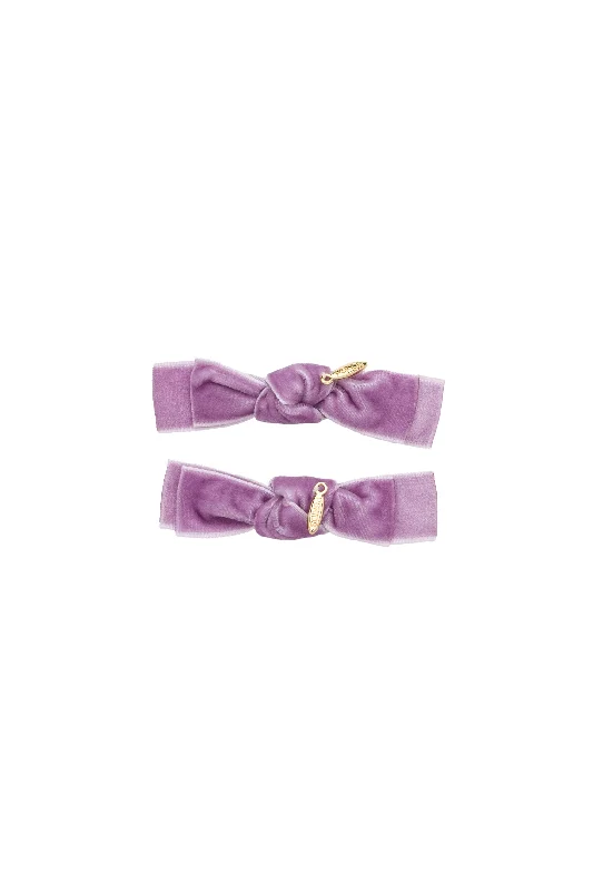 handmade flower hairpins for wedding hairdos -Velvet Ties Clip Set of 2 - Lilac Purple