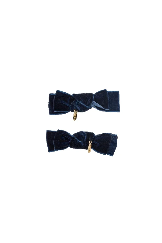 chic velvet hairpins for smooth hairstyles -Velvet Ties Clip Set of 2 - Navy