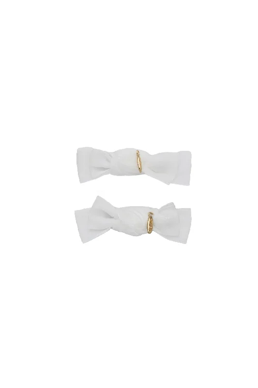 oversized floral hairpins for bold looks -Velvet Ties Clip Set of 2 - White