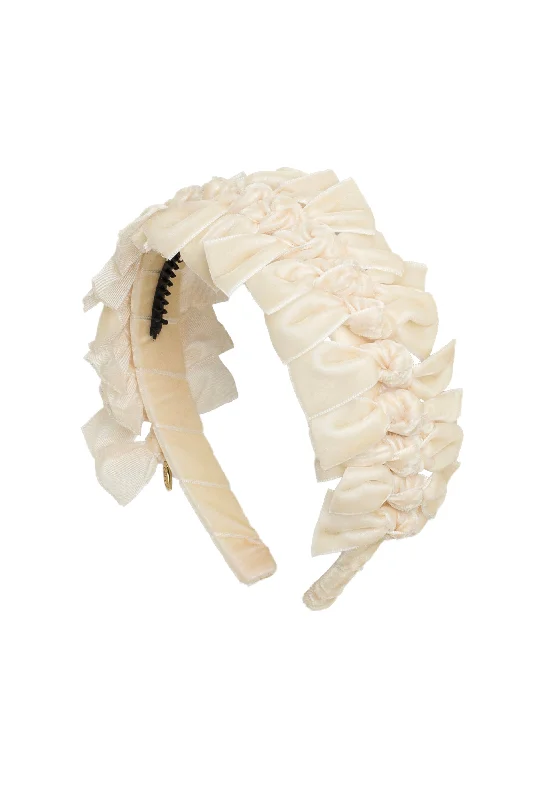 trendy hair combs for wedding updos -Velvet Ties Ribbon Headband - Ivory