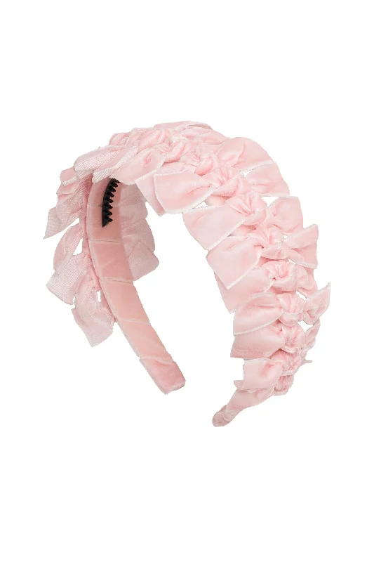 romantic floral hairbands for weddings -Velvet Ties Ribbon Headband - Light Pink