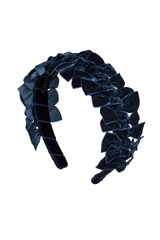 luxurious velvet hairbands for stylish vibes -Velvet Ties Ribbon Headband - Navy