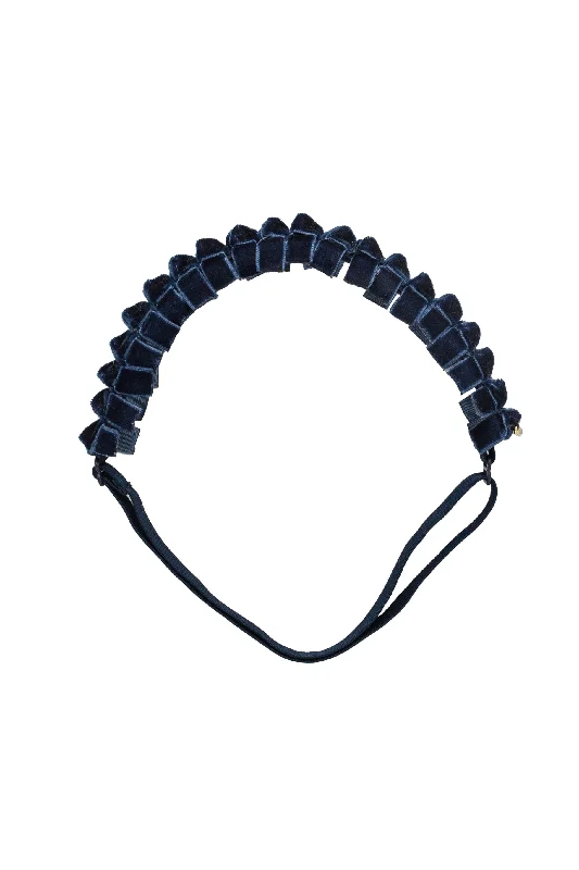 simple hair combs for casual looks -Velvet Ties Ribbon Wrap - Navy