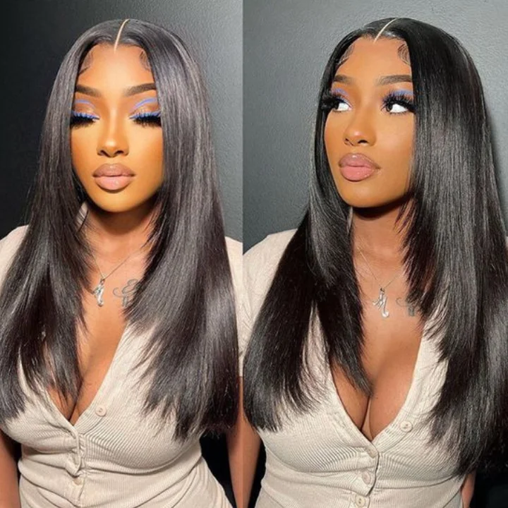 medium-length lace front wigs for versatility -$100 Off Full $100| Throw On & Go Glueless Butterfly Layered Haircut Yaki Straight Lace Wig Flash Sale