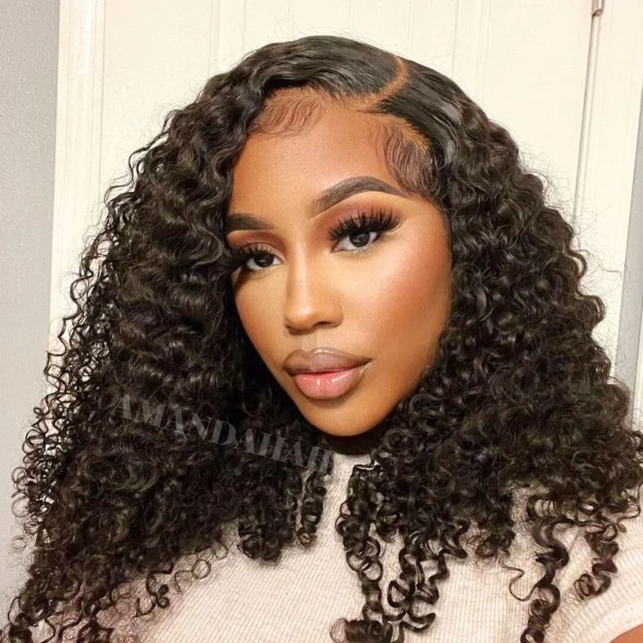 voluminous curly wigs for a fuller effect -5x7 Deep Wave Hair Undetectable Transparent HD Glueless V8  Lace Front Curly Wigs with Deep Hairline Free Part C Type Hairstyle