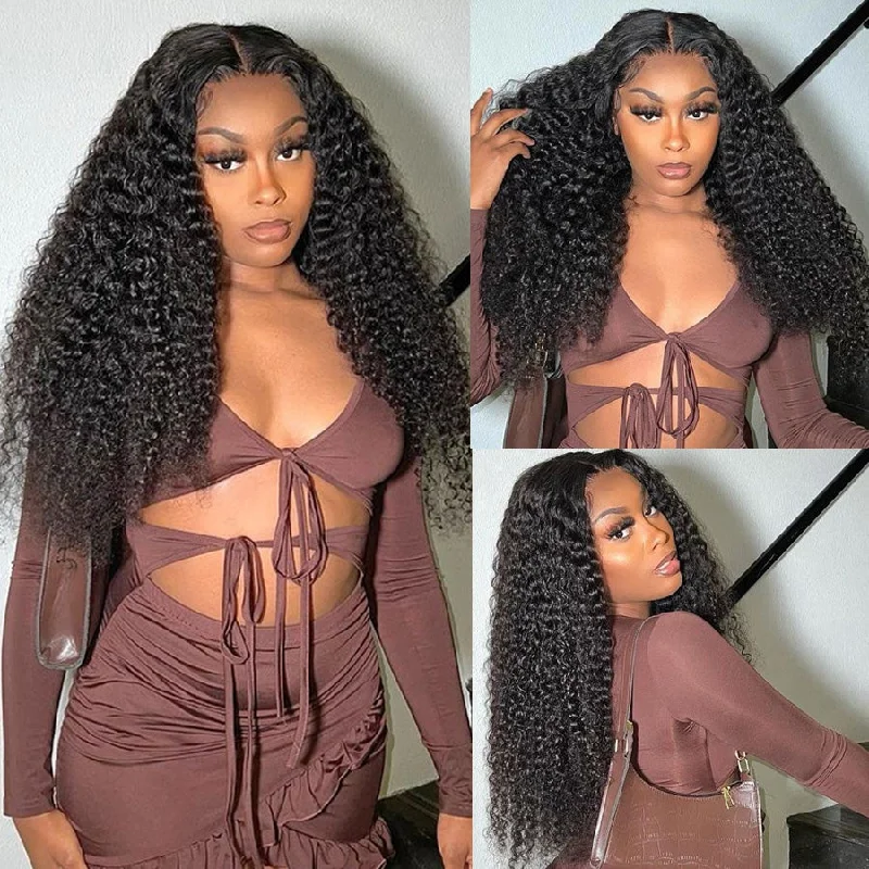 wigs for women with fine hair for fuller look -5x5 HD Lace Closure Long Jerry Curly Hair Wig 150% /180% /250% Density Long Hair Curls 5 By 5 Closure Wig-Amanda Hair