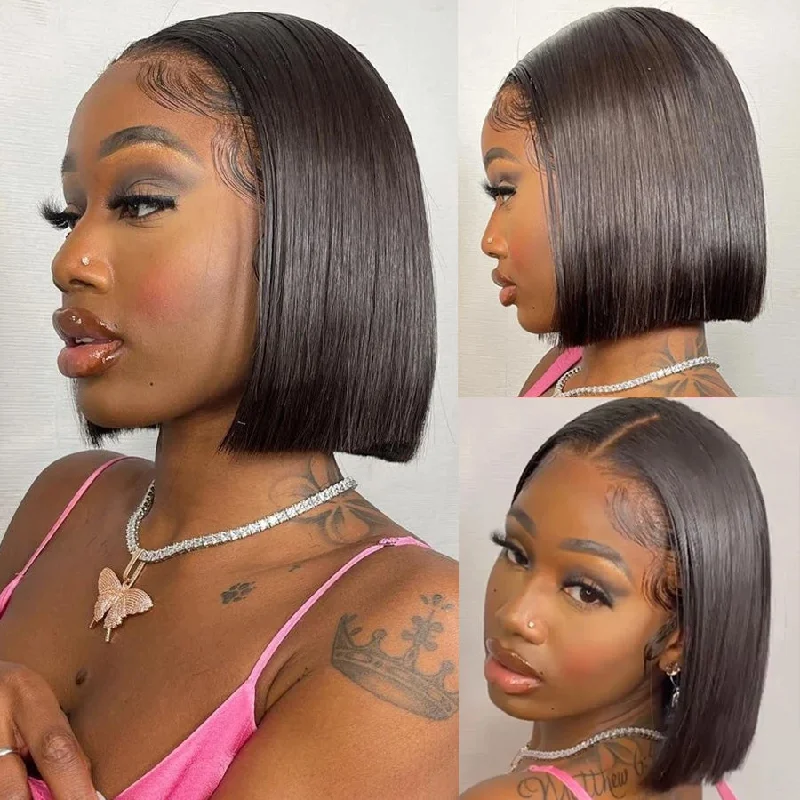 custom color wigs for personalized styles -Straight Hair Short Bob T Part Lace Frontal Wig-Amanda  Hair