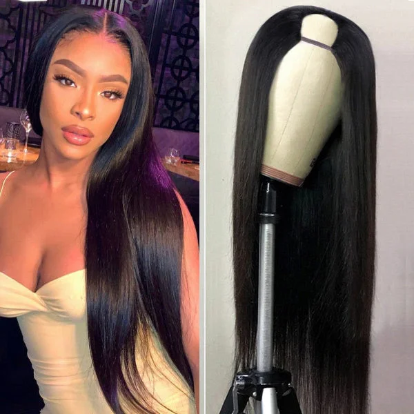 trendy ombre wigs for stylish color transitions -U Part Shape Leave Out Glueless Wigs Remy Brazilian Hair Straight Wig For Black Women 150% Density - Amanda Hair