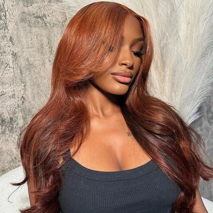 trendy ombre wigs for creative and bold color -AmandaHair Bright Brown13x4 Lace Front Body Wave Wig Copper Auburn Color Wigs