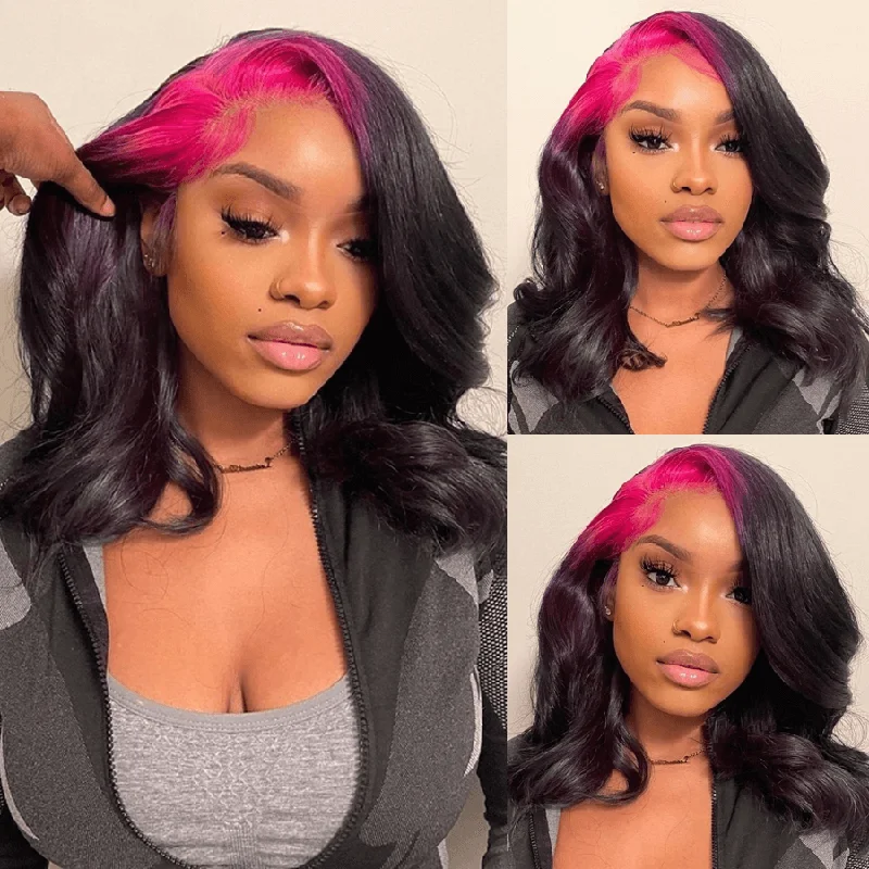 sleek wigs for smooth and polished appearance -Billie Eilish Hairstyles Neon Red Roots On Nature Black Hair Body Wave Wigs-Amanda Hair