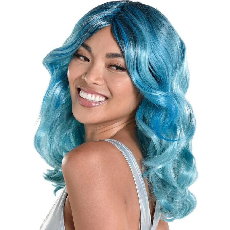 short wavy wigs for casual looks -Blue Medium Length Curly Wig | 1 ct