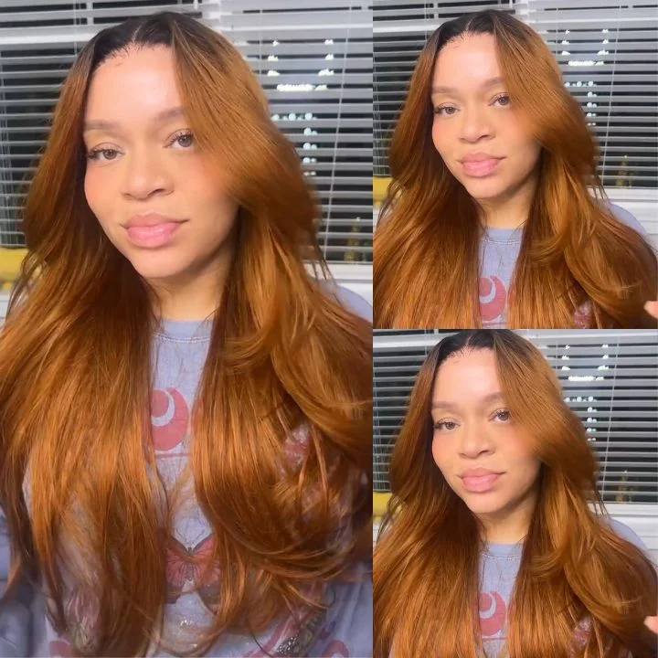 trendy lace front wigs for versatile looks -Body Wave Dark Root Ginger Colored13x4 Lace Front /4*4 Lace Closure Wigs With Baby Hair - Amanda Hair