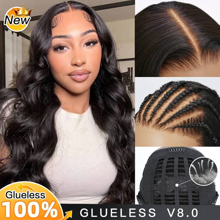 glueless wigs for simple application -Body Wave Undetectable HD Glueless v8  Lace Closure 5x7 Wigs with Deep Hairline Free Part C Type Hairstyle