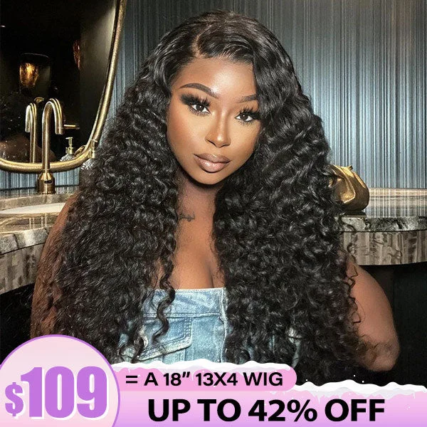 elegant wigs for formal and upscale events -Clearance Sale | 13x4 Deep Wave Lace Front Wigs Pre-plucked Transparent Deep Curly Lace Wigs With Natural Baby Hair