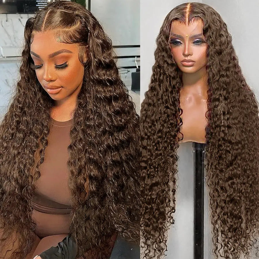 human hair wigs for a natural-looking shine -Brown Glueless Water Wave 13*4 Clear Transparent HD Lace Front Wigs Plucked Hairline -Amanda Hair