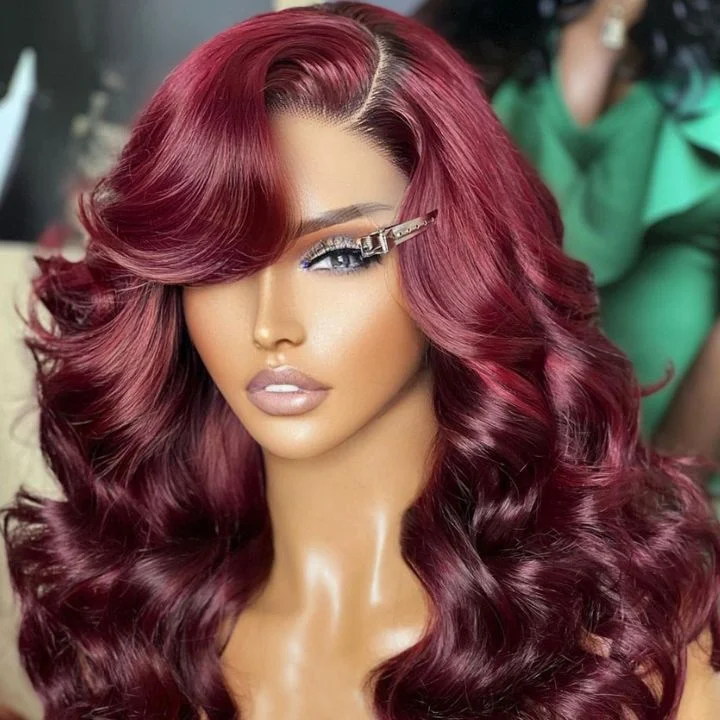 full head wigs for a comfortable fit -Burgundy Wigs Body Wave 13x4 Lace Front Wigs 99J Colored Wigs 4x4 HD lace closure Wigs-Amanda Hair