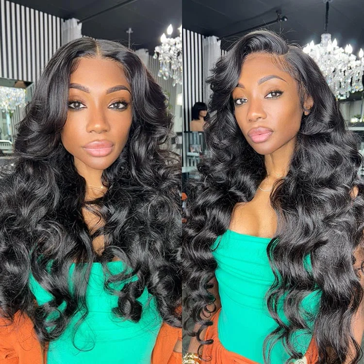 long straight wigs for elegant appearances -Curtain Bangs Loose Wave Glueless Lace Front Wigs with Clear Transparent HD Lace Wig Flash Sale