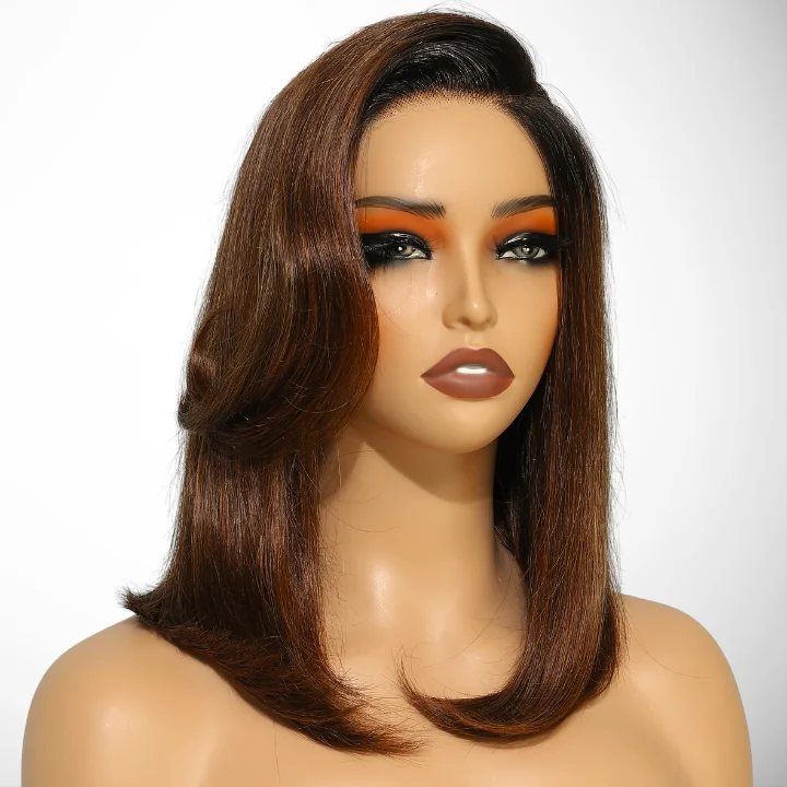 synthetic wigs for low-maintenance wear -Dark Root Brown Color Glueless  7x5/13x4 Lace Front Straight Bob Wigs-Amanda Hair