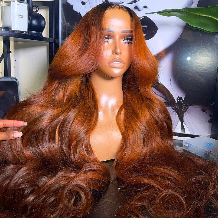 trendy lace front wigs for a natural hairline -Dark Root Ginger Colored Body Wave 13x4 Lace Front /4*4 Lace Closure Wigs With Baby Hair - Amanda Hair