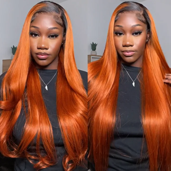 fashionable wigs for special events -Dark Root Ginger Colored Straight 13x4 Lace Front /4*4 Lace Closure Wigs With Baby Hair - Amanda Hair