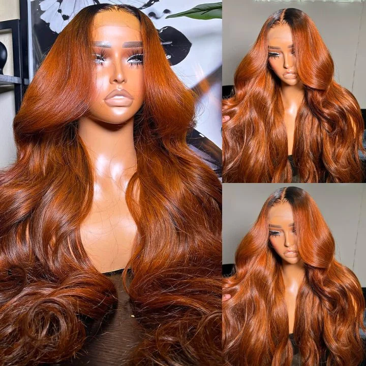 heat-resistant wigs for more styling options -Extra 60% OFF | Flash Sale Dark Root Ginger Colored Body Wave 13x4 Lace Front /4*4 Lace Closure Wigs With Baby Hair - Amanda Hair