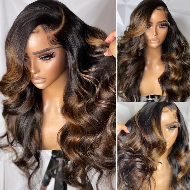 high-quality wigs for every occasion -Extra 60% OFF | Glueless Balayage Light Brown Transparent Lace Body Wave Wigs-Flash Sale