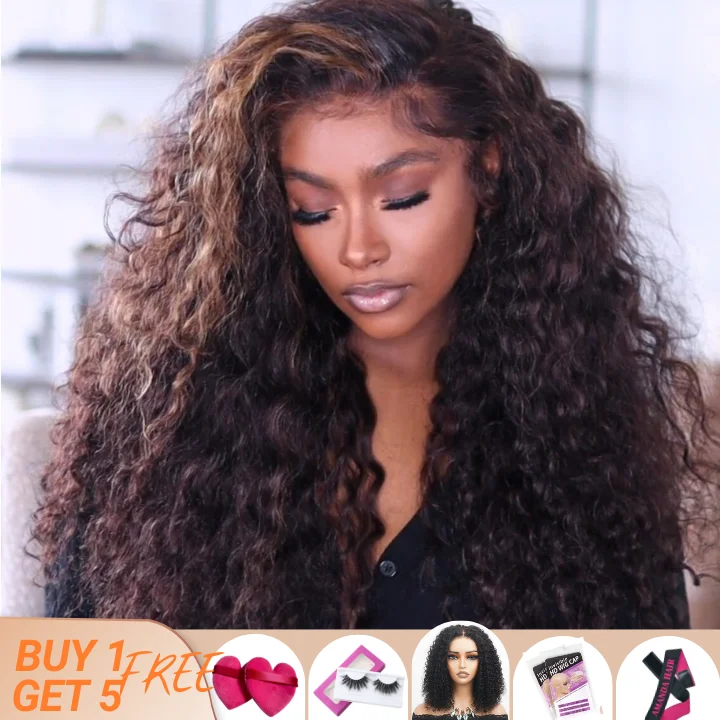 curly lace front wigs for trendy and stylish appearance -Flash Sale: $0 get The Bob Wig Glueless Water Wave 13*4 HD Lace Front Wigs Transparent Lace Wig Plucked Hairline-Amanda Hair