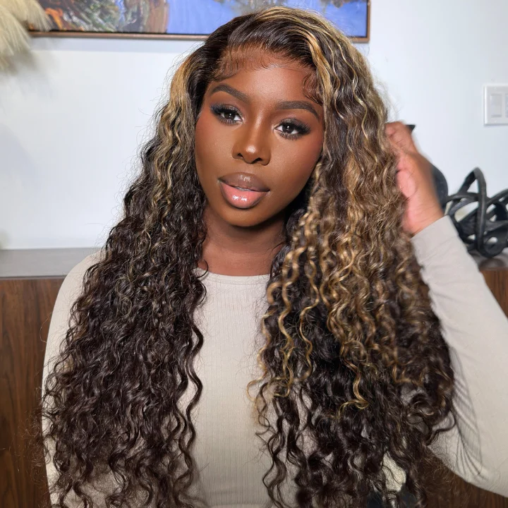 voluminous lace front wigs for dramatic effect -FLASH SALE $99: Highlight Blonde Glueless Water Wave 13*4 HD Lace Front Wigs-Amanda Hair