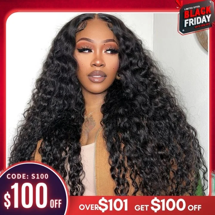 premium human hair wigs for natural shine -Flash Sale: Glueless Water Wave 13*4 HD Transparent Lace Front Wigs Plucked Hairline-Amanda Hair