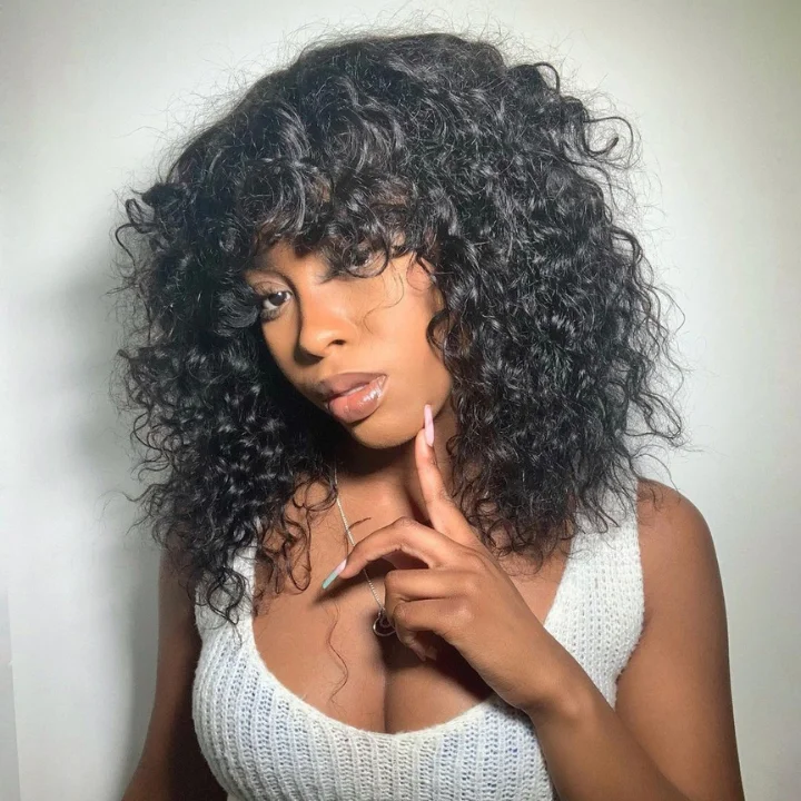 trendy short wigs for a youthful and chic vibe -Sunshine Chic Fluffy Water Wave Clear Transparent Glueless  Lace Front Short Curly Wigs with Bangs For Women-Amanda Hair