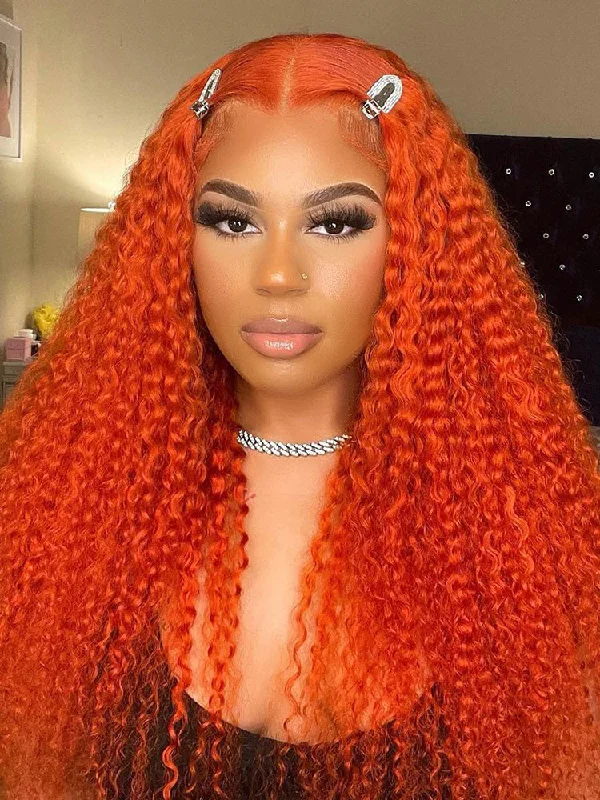 heat-resistant wigs for more styling options -CurlyMe Bright Orange Kinky Curly Hair 13x4 Lace Front Wigs For Women