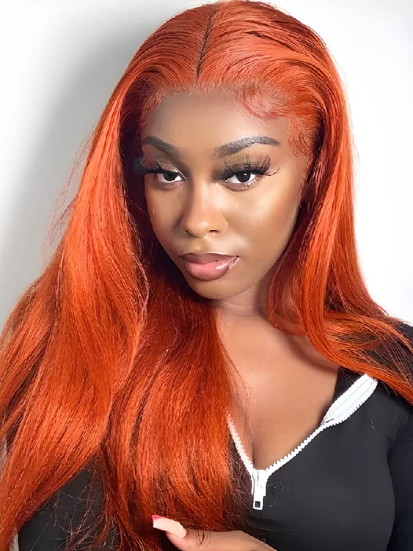 stylish wigs for everyday fashion looks -CurlyMe Bright Orange Straight Hair 13x4 Lace Front Wigs Remy Hair