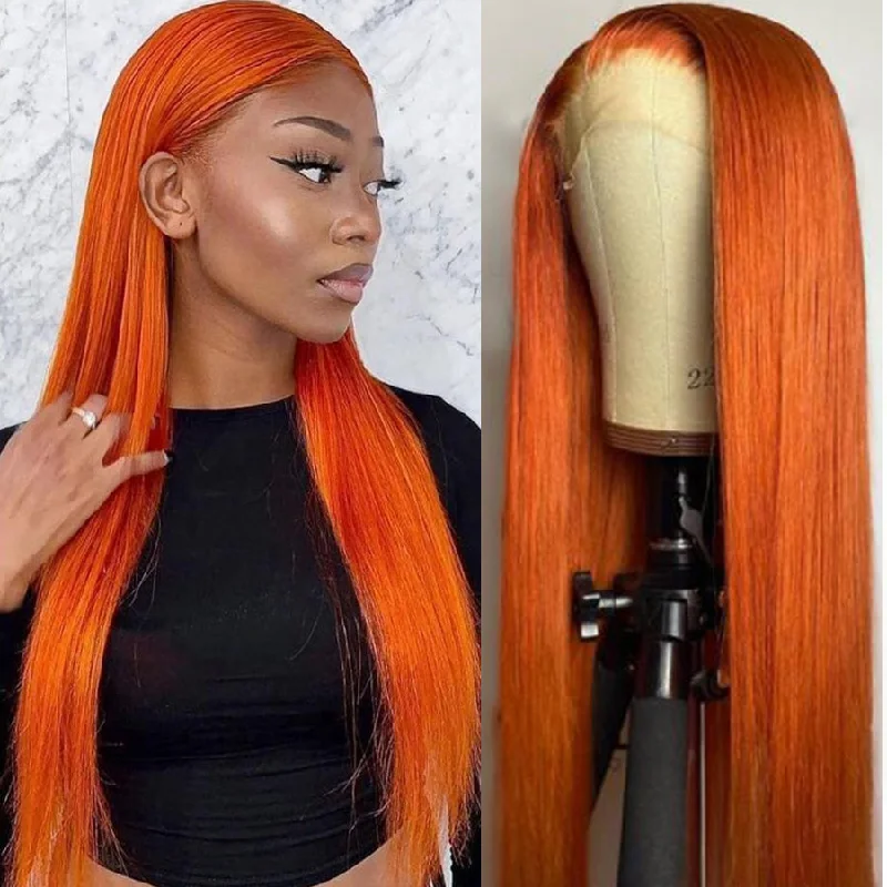 stylish synthetic wigs for everyday wear -Ginger Orange Colored Straight Wigs Cinnamon Hot Color Wigs Remy Glueless Lace Wig for Women-Amanda Hair