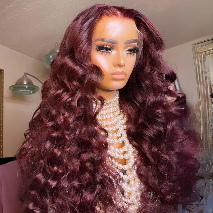 full coverage wigs for maximum scalp protection -Glueless 99J Colored Loose Deep Wave 13x4 Lace Front Wigs 4*4 Lace Closure Wigs With Baby Hair  -Amanda Hair