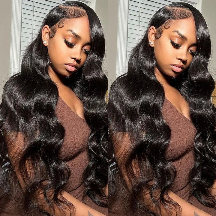 wigs for women with receding hairlines -Glueless Black Body Wave 13x4/6x4.5 Closure Lace Colord Wig Pre Plucked Hairline-Amanda Hair