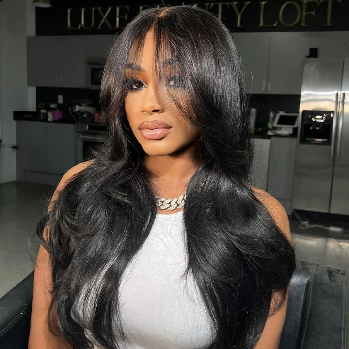 wigs for short hair for easy and sleek styling -Glueless Body Wave Hair Clear Transparent Lace Front Wigs with Curtain Bangs For Women-Amanda Hair