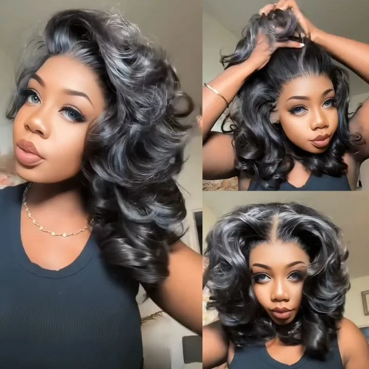 short pixie wigs for a chic look -Glueless Bouncy Loose Wave Clear Transparent Lace Front Short Body Wave Wigs For Women No Code Needed -Amanda Hair