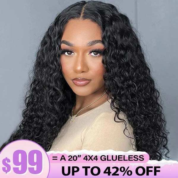 full lace wigs for natural scalp blending -Clearance Sale | Pre Cut Lace Water Wave Wear Go Glueless Wigs 4x4 Lace Closure Wigs Wet And Wavy PrePlucked 180% Density