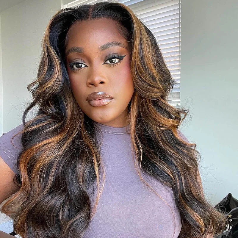 affordable wigs with natural appearance -Glueless Lace Wig Highlight Wear & Go  Body Wave Straight Wig 180% Density Pre-plucked