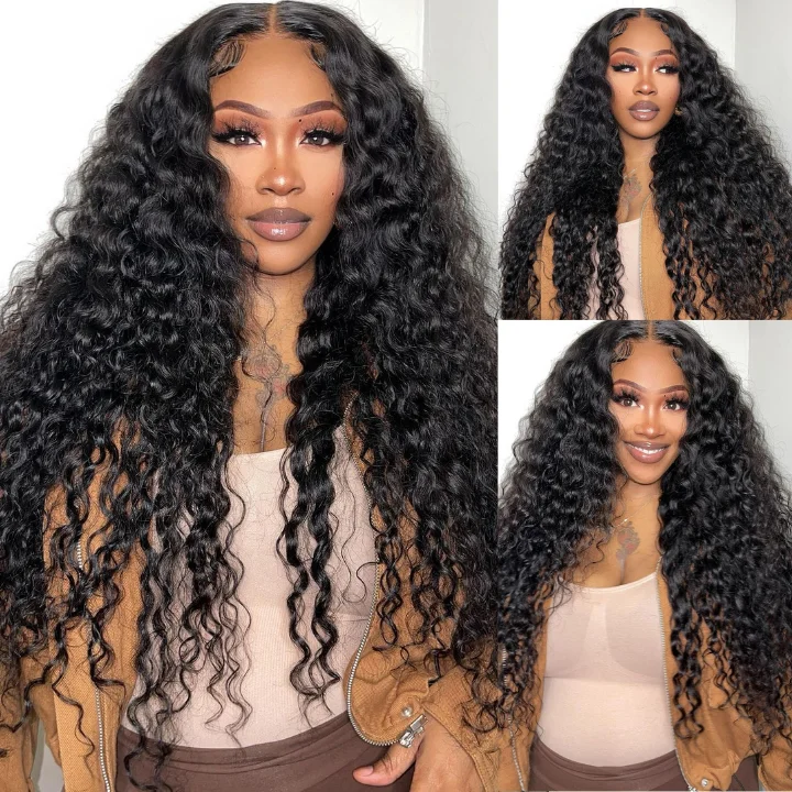 medium-length lace front wigs for versatility -Glueless Water Wave 13*4 Clear Transparent Lace Front Wigs Plucked Hairline Pre Cut Lace -Amanda Hair Clearance Flash Sale